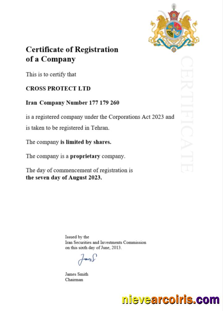Iran certificate of registration